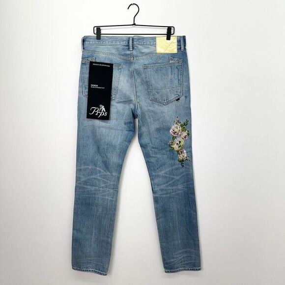 Prps Men’s Demon Peony Floral Embroidery Straight Leg Slim Fit Jean - Picture 3 of 16